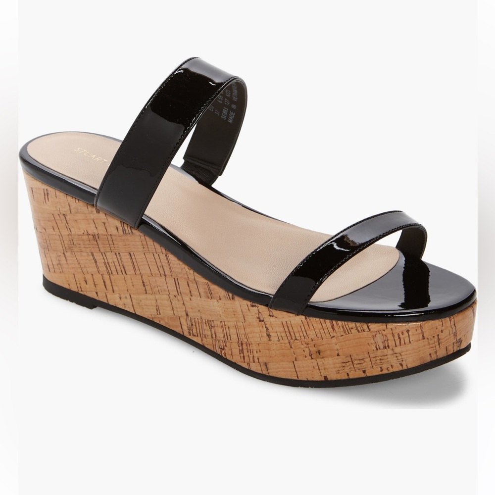 Stuart Weitzman Black Wedge Sandal NIB Size 9